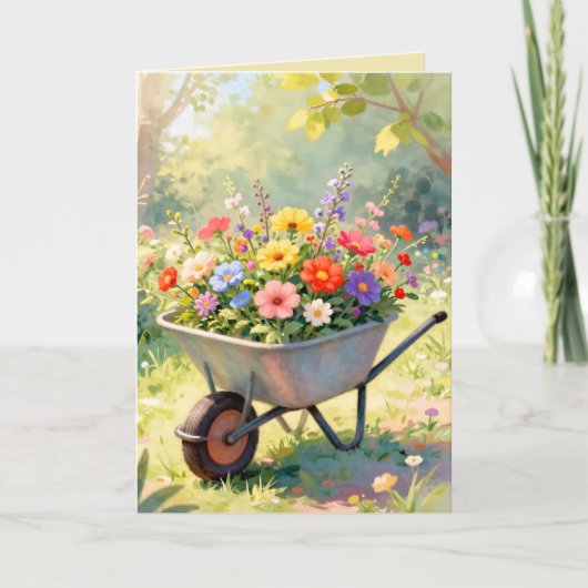 Kruiwagen met Bloemen Wenskaart Kaart (Voorkant)