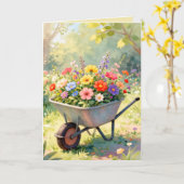 Kruiwagen met Bloemen Wenskaart Kaart (Gele Bloem)