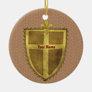 Krul Fleur De Lis Schild achternaam Keramisch Ornament