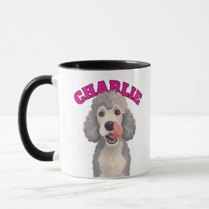 Krulgrijze Poodle-hond die neus likt Illustratie Mok
