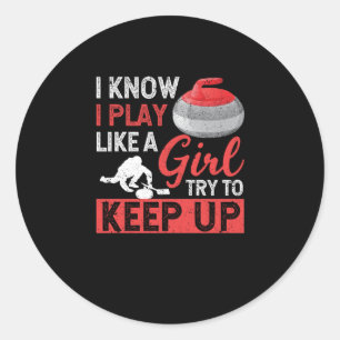 Krullen van de wintersportcurler Ik weet dat ik sp Ronde Sticker