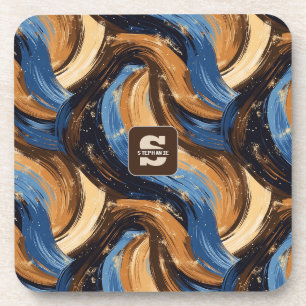 Krullend Abstracte penseelstreken in blauw en brui Bier Onderzetter