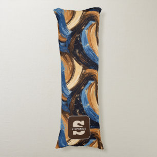 Krullend Abstracte penseelstreken in blauw en brui Lichaamskussen