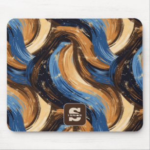 Krullend Abstracte penseelstreken in blauw en brui Muismat