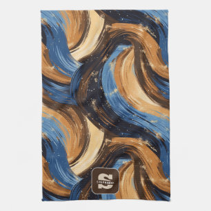 Krullend Abstracte penseelstreken in blauw en brui Theedoek