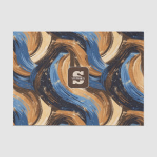 Krullend Abstracte penseelstreken in blauw en brui Tissuepapier