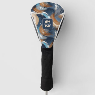 Krullend Abstracte penseelstreken in blauw, wit en Golfheadcover