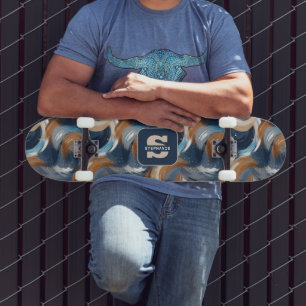Krullend Abstracte penseelstreken in blauw, wit en Skateboard