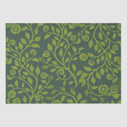      Krullerige Blad Elegante Boho Chic Groen Natu Tissuepapier (Voorkant)