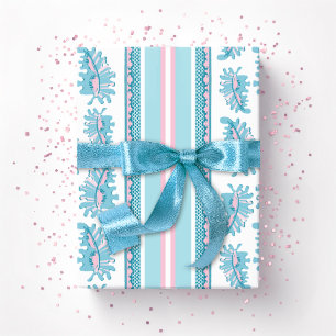 Krulzoom Streep in Roze en Aqua Cadeaupapier