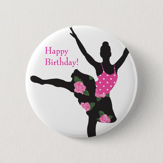 KRW Ballerina Roos Happy Birthday Button Favor (Voorkant)