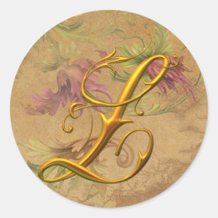 KRW  Bloemen Goud L Monogram Huwelijkszegel Ronde Sticker
