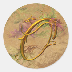 KRW Bloemengoud O Monogram Huwelijkszegel Ronde Sticker