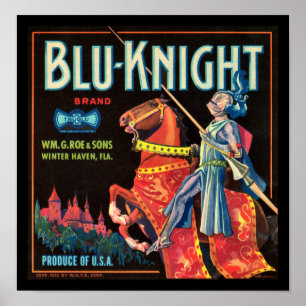 KRW blu-Knight-etiket voor fruitkratten Poster