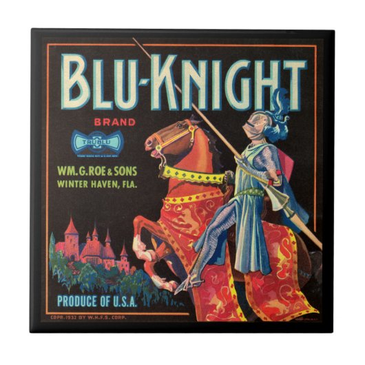KRW blu-Knight-etiket voor fruitkratten Tegeltje (Voorkant)