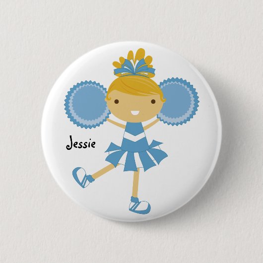 KRW Blue Cheerleader Birthday Party Name Button (Voorkant)