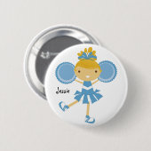 KRW Blue Cheerleader Birthday Party Name Button (Voorkant /achterkant)