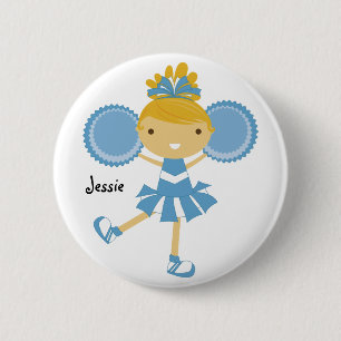 KRW Blue Cheerleader Birthday Party Name Button