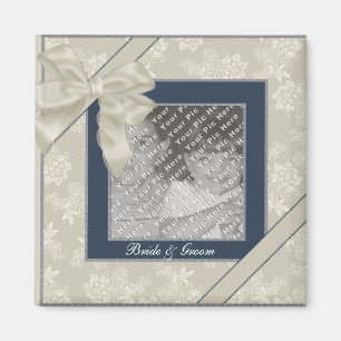 KRW Blue en White Custom Wedding Photo Magneet