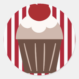KRW Chocolade Cherry Cupcake Gestreept Ronde Sticker