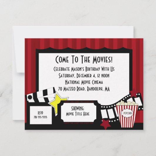 KRW Custom Movie Anniversaire Fête Invitations (Devant)