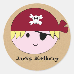 KRW Cute Custom Pirate Birthday-stickers Ronde Sticker