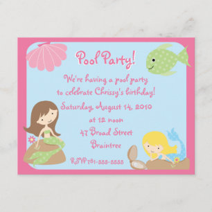 KRW Cute Mermaid Pool Party-uitnodigingen Kaart