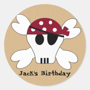 KRW Cute Pirate Skull en Crossbone Birthday Ronde Sticker