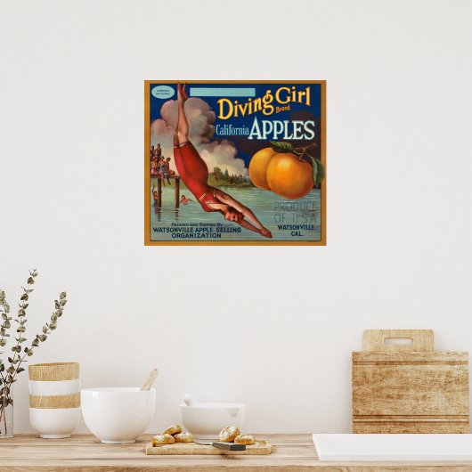 KRW duikmeisje Apple Fruit Crate Label Poster (Keuken)