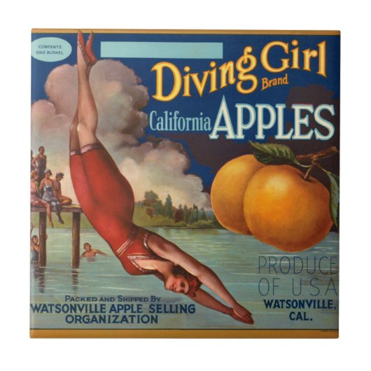 KRW  duikmeisje Apple Fruit Crate Label Tegeltje (Voorkant)