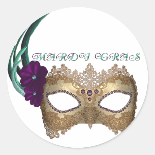 KRW Fancy Mardi Gras Mask Ronde Sticker (Voorkant)