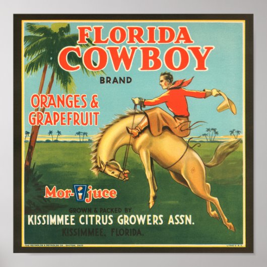 KRW  Florida Cowboy Citrus Fruit Label Poster (Voorkant)