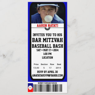 KRW Foto Baseball Bar Mitzvah Ticket Uitnodiging