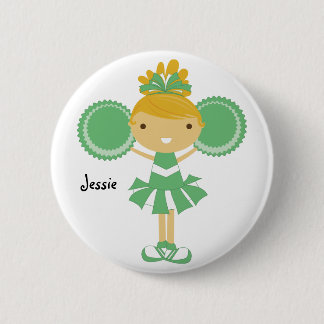 KRW Green Cheerleader Birthday Party Name Button