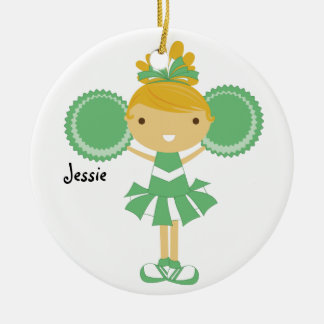 KRW Green Cheerleader Custom Name Ornament