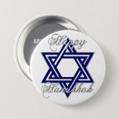 KRW Happy Hanukkah Star van David Ronde Button 7,6 Cm (Voorkant /achterkant)