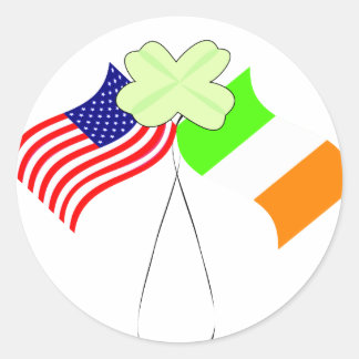KRW Ierse Amerikaanse vlaggen en shamrock Ronde Sticker
