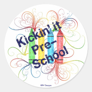 KRW Kickin 'It Pre-School Crayons Grunge Ronde Sticker