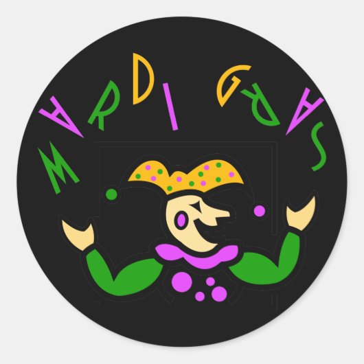 KRW Kleurrijke Mardi Gras Jester Ronde Sticker (Voorkant)