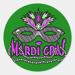 KRW Mardi Gras Masker en Kralen Ronde Sticker