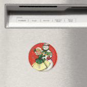 KRW  Meisje en Sneeuwman Kerstmagneet Magneet (Insitu (Vaatwasser))