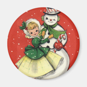 KRW meisje en Snowman Kerstmagneet Magneet