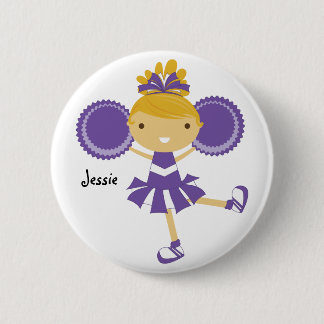 KRW Paarse Cheerleader Birthday Party Name Button