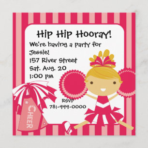 KRW Pink Cheerleader 2 Sided Birthday Invitation Kaart
