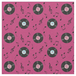 KRW Pink Retro Records Music Fabric Stof