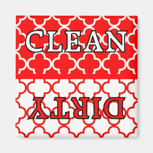 KRW Red Kitchen Clean en Dirty Dishwasher Magnet Magneet
