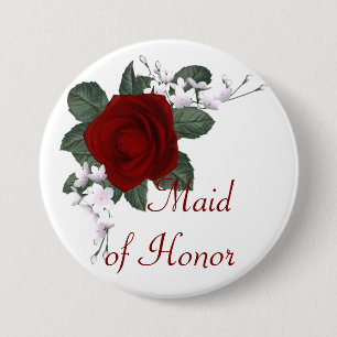 KRW Red Rose Maid of Honor Wedding Pin Ronde Button 7,6 Cm
