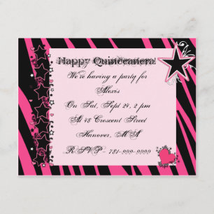 KRW roze Zebra print hartsterren Quinceanera Kaart