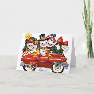 KRW  Snowmen Car Holiday Card Feestdagen Kaart