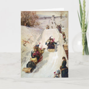 KRW Tobogganing vintage carte de 1886 vacances